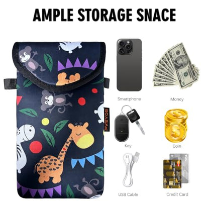 Neoprene Phone Sleeve Pouch Case Bag for Men Women w/Crossbody Strap/Neck Lanyard for iPhone 17/16/15/14 Pro Max, Samsung S25，Pixel 10 - color: Gentle Giraffe