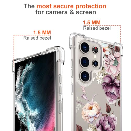Hungo Galaxy S24 Ultra Case for Women Floral Flower Clear Design Cute,Girly Girls Flower Case Compatible with Samsung Galaxy S24 Ultra Pink Rose - color: Purple Roses