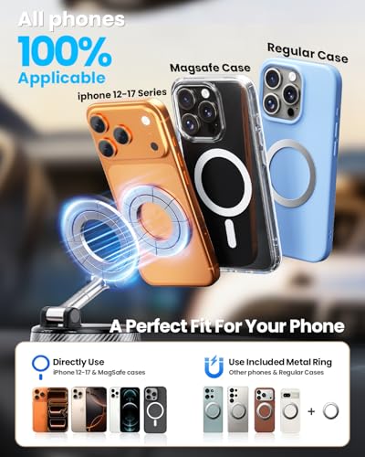 Upgraded Car Phone holder for Magsafe [120LBS Suction Cup & 3000gf Magnet ] 1100° Adjustable Vacuum Magnetic Phone Holders for Your Car, Dashboard Car Mount Bracket for iPhone & Android, Carbon Fiber - color: Black