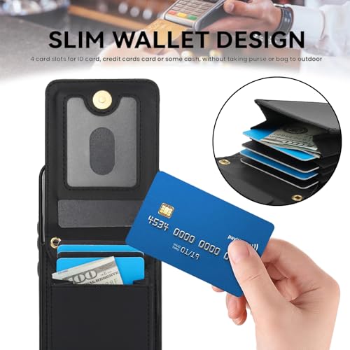 Phone Case for Samsung Galaxy S22 5G Wallet Cover with Tempered Glass Screen Protector Credit Slot Card Holder Crossbody Strap Stand RFID Blocking S 22 22S 4G G5 6.1 inch Women Men Girls Black - color: Black