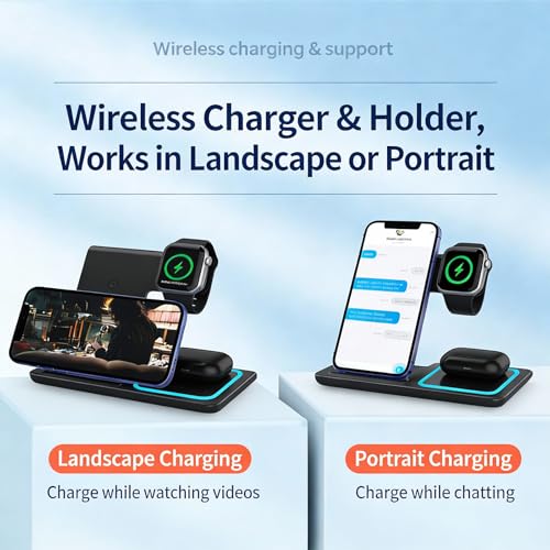 3-in-1 Foldable Wireless Charger with Night Light - 15W Fast Wireless Charger for Simultaneous Charging of Phone, Watch & Earbuds, Compatible with All Qi-Certified Devices,X455 Black. - color: Multifunctional Wireless Charger X455 Black