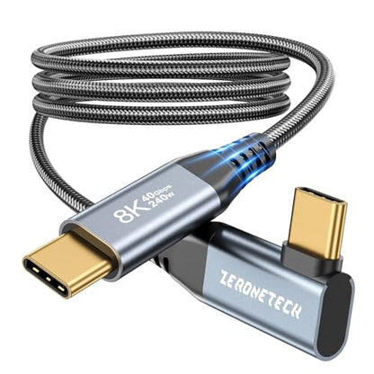 ZeroneTeck USB 4 for Thunderbolt 4 Cable, [Durable] 8K@60Hz/4K@144Hz USB C Monitor Display Cable, 40Gbps High Speed Data Transfer Right Angle, 240W Charing for iPhone 17,MacBook,iPad,SSD,HP,KYY - 6FT - size: 6FT, style: Right Angle