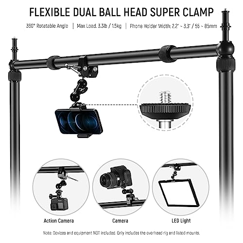 NEEWER Overhead Camera Mount Rig with 2 Ball Heads, Super Clamp, NK002