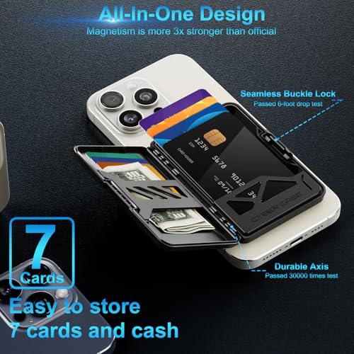 Magnetic Wallet with RFID Blocking - for MagSafe Phone Wallet for Mens Women, Heavy Duty | Scratch-Resistant | Hold 7 Cards, Stronger Magnetic Card Holder for iPhone 17/16/15/14/13/12 Black