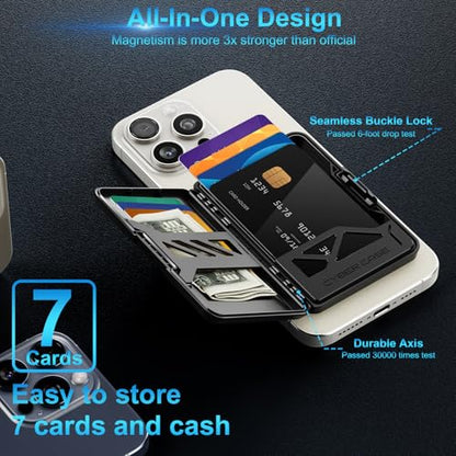 Magnetic Wallet with RFID Blocking - for MagSafe Phone Wallet for Mens Women, Heavy Duty | Scratch-Resistant | Hold 7 Cards, Stronger Magnetic Card Holder for iPhone 17/16/15/14/13/12 Black