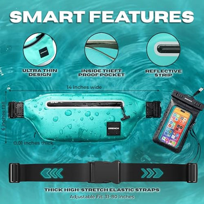 DRENCH Waterproof Waist Pack Bundle – Blue + Yellow, 2 Waterproof Fanny Packs + 2 Floating Phone Pouches, IPX8 Waterproof Dry Bags for Lake, Beach, Boating & Travel
