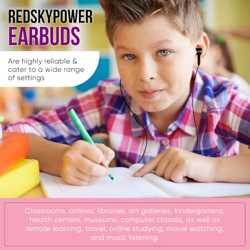 5 Pack Bulk Wired Earbuds with Microphone, In Ear Headphones 3.5mm Jack, 4ft Tangle Free Cable, Comfortable Fit, Affordable and Cost Effective, Ideal for School Classroom Testing Students, Black
