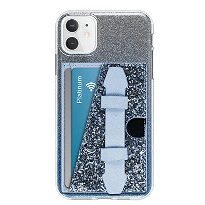Stick On Phone Wallet, Finger Strap, Credit Card Holder, Faux Leather, Blue - color: Blue