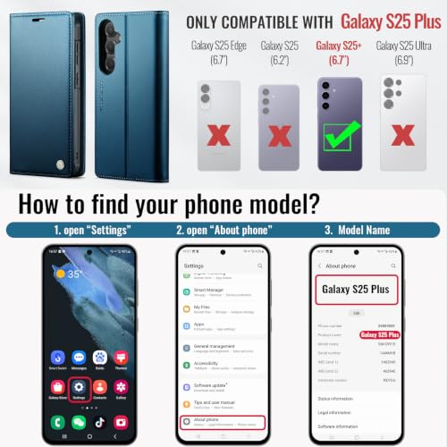 for Samsung Galaxy S25 Plus 2in1 Detachable Wallet Case, Sea Blue | Compatible with Magsafe, Magnetic, RFID Blocking Card Holder, Shockproof, Kickstand, Wireless Charging, PU Leather Flip Cover - color: Sea Blue, size: Galaxy S25 Plus - 6.7"