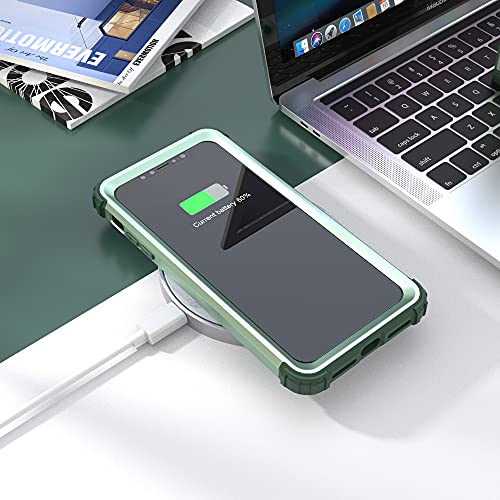 IDweel for iPhone 11 Case with Tempered Glass Screen Protector,Hybrid 3 in 1 Shockproof Heavy Duty Protection Hard PC Cover Soft Silicone Bumper Full Body Case, Mint Green - color: Mint Green