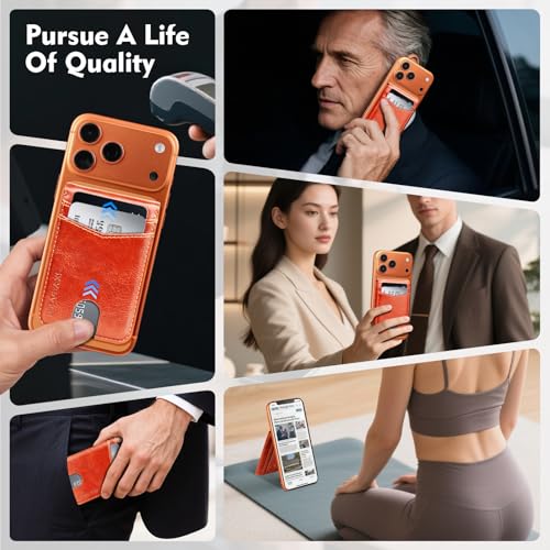 RFID Blocking MagSafe Wallet Stand with Card Holder,5 Card Slots & ID Window,PU Leather Magnetic Phone Adjustable Kickstand for iPhone 12/13/14/15/16/17 Pro Max & Air Plus Series,Orange - color: Orange, style: Stand Wallet