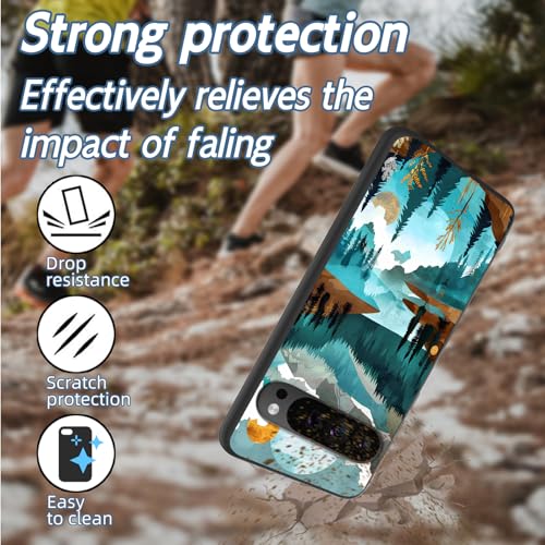 for Google Pixel 9 Pro XL Phone Case TPU Shockproof Full Body Protection Cover 6.8" Mountain Lake for Pixel 9 Pro XL Lightweight Compatible Wireless Charging Screen Protector Film - color: Mountain Lake