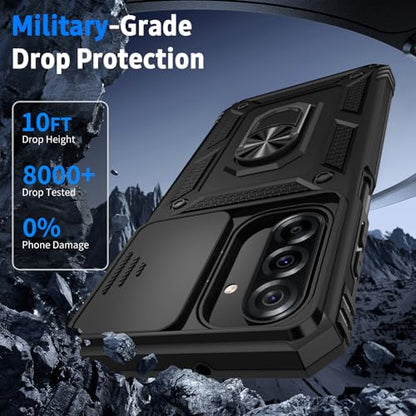 for Samsung Galaxy A36 5G Case with Camera Lens Cover, 10 FT Military Grade Drop Protection, Magnetic Ring Holder Kickstand Protective Phone Case, Black - color: Black, size: Galaxy A36 5G