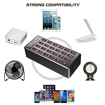 100w 24(20A) Port, USB Fast Charging Station,Travel Desktop USB Rapid Charger,Multi Ports Charging Station Organizer Compatible with Smartphones,Tables,and More Devices - size: 24-port