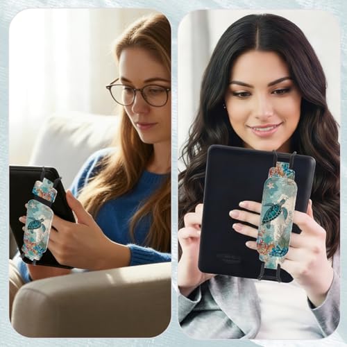 Secure Hand Strap for 6-7.5" Kindle and Tablets, Versatile Lightweight Faux Leather E-Book Grip Holder, Heavy-Duty E-Book Accessories for Reading Lover Gift (Turtle) - color: Turtle