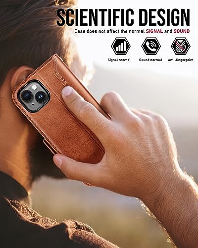 OCASE Compatible with iPhone 15 Wallet Case, PU Leather Flip Folio Case with Card Holders RFID Blocking Kickstand [Shockproof TPU Inner Shell] Phone Cover 6.1 Inch 2023, Retro Brown - color: Retro Brown