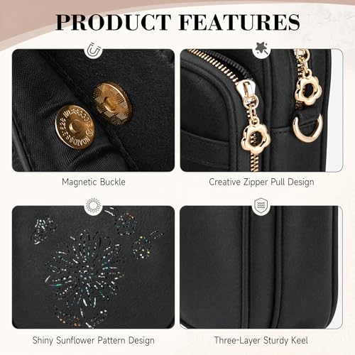 Small Crossbody Bags for Women, RFID Phone Purse with Card Slots, Triple Compartments Lightweight Shoulder Bag - color: 9-black