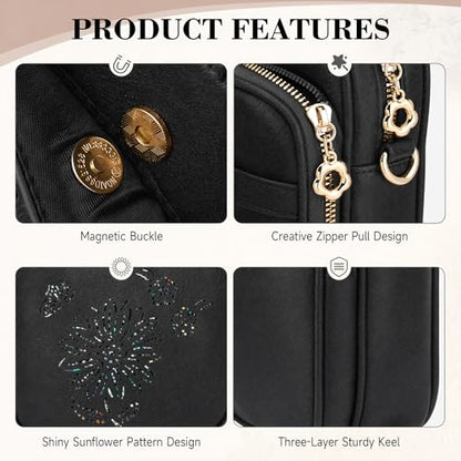 Small Crossbody Bags for Women, RFID Phone Purse with Card Slots, Triple Compartments Lightweight Shoulder Bag - color: 9-black
