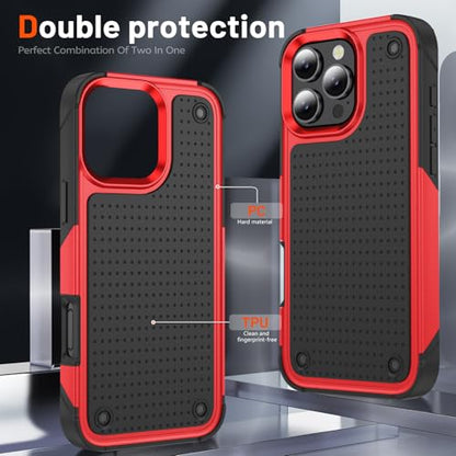 Designed for iPhone 16 Pro Max Case 2 in 1 Gift Militay Grade Drop Protective Rugged Heavy Duty Cover Shockproof Case for iPhone 16 Pro Max Phone Case for Women Men Boy Girl (Red) - color: Red