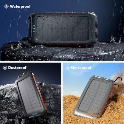 Solar Charger Power Bank 49800mAh, Portable Solar Phone Charger with 2 USB-A & USB-C Ports, 15W Fast Charging for iPhone, Samsung and More, Dual Flashlightfor Camping, Travel & Emergency Backup