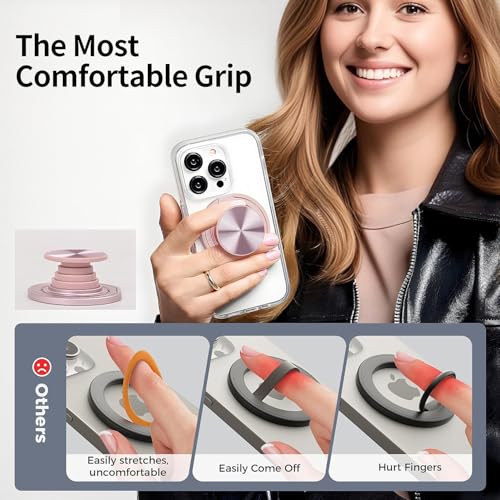 Cell Phone Grip for with Kickstand, Secure Hold for iPhone Cases, Adjustable Foldable Desktop Phone Holder Cradle Dock Compatible (Pink Stainless Steel) - color: Pink Stainless Steel