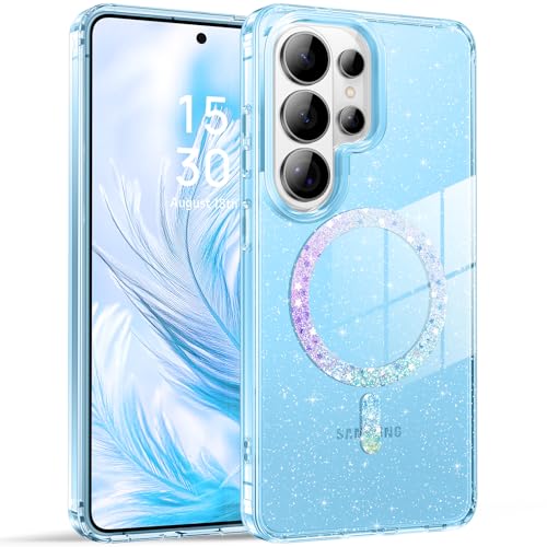 BENTOBEN Magnetic for Samsung Galaxy S26 Ultra Case 2026, Cute Clear Sparkly Glitter Anti-Yellowing Slim Bumper Compatible with Magsafe Shockproof Protective Transparent Phone Cover 6.9", Clear Blue - color: Clear Blue, size: for Galaxy S26 Ultra (6.9 inc