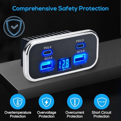 Linkstyle 2PCS RV USB Outlet, 76W Dual 18W USB-A & Dual 20W PD3.0 Ports, Power Outlet Panel with Voltmeter for 12V/24V Car Truck Marine - color: 2PCS