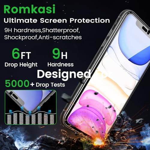 Romkasi 3 Pack Privacy Screen Protector for iPhone 11 6.1 Inch with 3 Pack Camera Lens Protector, Anti Spy Tempered Glass Film, Anti-Scratch, Touch Sensitive, Case Friendly - color: iPhone 11