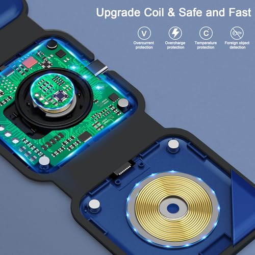 3 in 1 Wireless Charging Station for Apple,Foldable Magnetic Travel Charger - color: deep blue