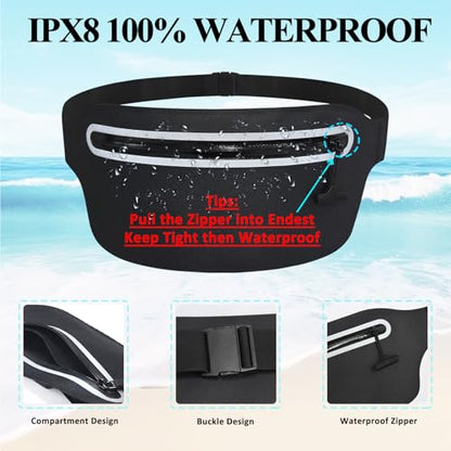 Large Waterproof Fanny Pack for Swimming Small Dry Bag Kayaking Boating Floating Snorkeling Beach Travel, Water Proof Pouch Running Belt for Phone iPhone Women Men Kids Girls Black Waist Bag - style: 01-100% Waterproof