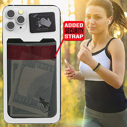 Phone Wallet - Adhesive Card Holder - Cell Phone Pouch - Stick on Lycra Pocket by Gecko - Carry Credit Cards and Cash - color: GRAY BLACK