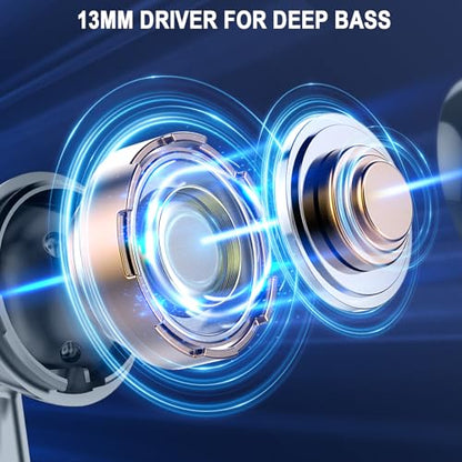 Wireless Earbuds, Bluetooth 5.4 Ear Buds, LED Power Display, 6D Bass Stereo - color: Dark Gray