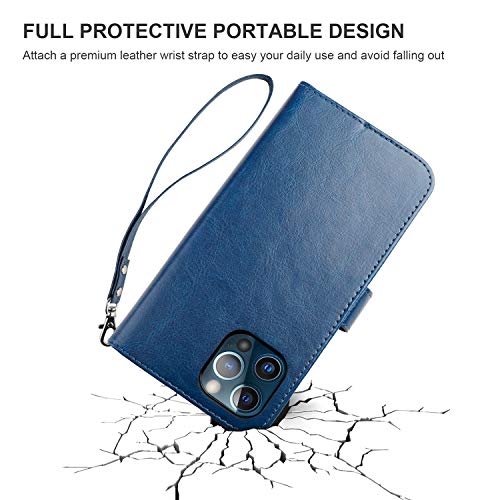 Bocasal Detachable Wallet Case Card Holder for iPhone 13 Pro, Blue - color: Blue