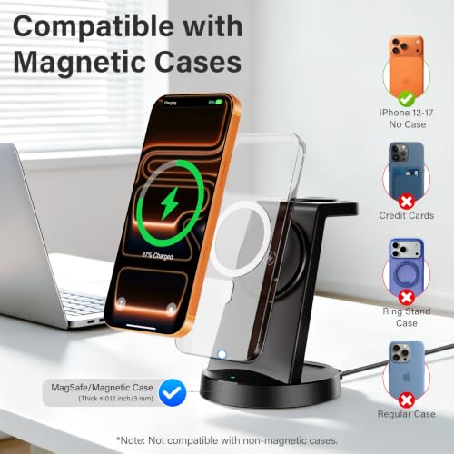 25W Magnetic Fast 3 in 1 Charging Station Wireless Charger Stand - color: Black*1