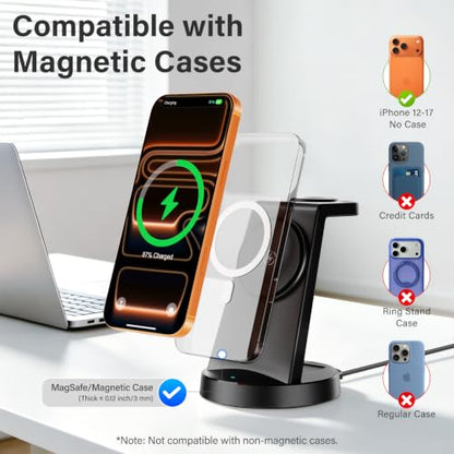 25W Magnetic Fast 3 in 1 Charging Station Wireless Charger Stand - color: Black*1