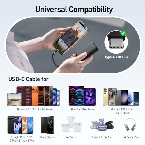 iWALK Mini Portable Charger 10,000mAh, 22.5W USB-C Fast Charging Power Bank with Built-in Cable, Travel Essential Ultra-Small Battery Pack Compatible for iPhone 17/16/16 Pro/15, Samsung, Google, Black - color: Black 22.5W