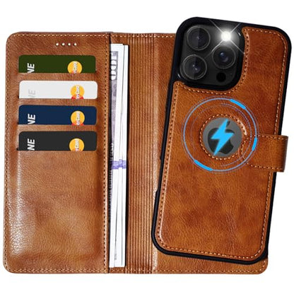 2 in 1 PU Leather for iPhone 16 Pro Max Case, Detachable Wallet Case with Card Holder, Removable Flip Folio Cover with RFID Blocking, Stand Shockproof Phone Cover（Compatible with MagSafe） Brown - color: Brown, size: Iphone 16 pro max