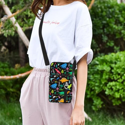 BIAOTIE Lightweight Small Crossbody bags Cell Phone Purses Travel Pouch Shoulder Bag for Women - color: Black Dinosaur