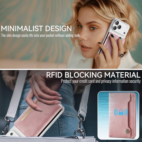 Vinich for MagSafe Wallet Magnetic RFID Blocking Card Holder, Rose Pink - color: Rose Pink