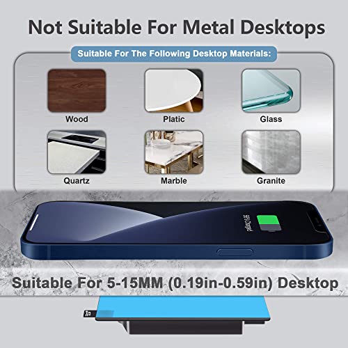 Under Desk Wireless Charger Without Sticker,5-15MM Invisible Wireless Charger pad- for iPhone 13/12 Pro/Max/Airpods&Android (36W Adapter Included)