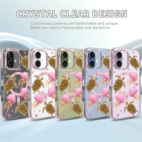 VisEnt Clear Case for iPhone 17, Magnetic Phone Case, Transparent Slim Cover, Military Grade Protection, Shockproof, Anti-Yellowing, Scratch Resistant, Pink Jellyfish Sea Turtle - color: Pink Jellyfish Sea Turtle, size: Iphone 17