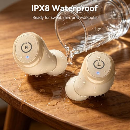 TOZO T10 Wireless Earbuds Powerful Bass Stereo Wireless Charging, APP, IPX8 - color: Matte Khaki