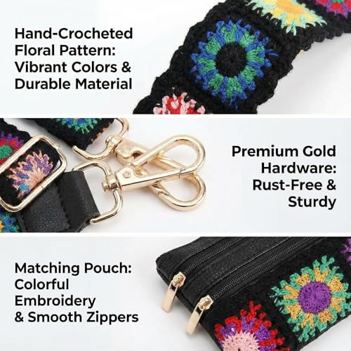 Phone Lanyard Crossbody with Zipper Pouch, Adjustable Phone Strap with Detachable Wallet/Wrist, Holds Multiple Cards & Cash, Clip and Go Strap Women/Teacher Gift for All Phone, Embroidered - color: Black Embroidery