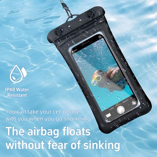[2 Pack] Waterproof Phone Pouch, Cellphone Dry Bag for iPhone 16 15 14 13 12 Pro Max and Galaxy S24 S23 S22 IPX8 Outdoor Sports Case (Black)