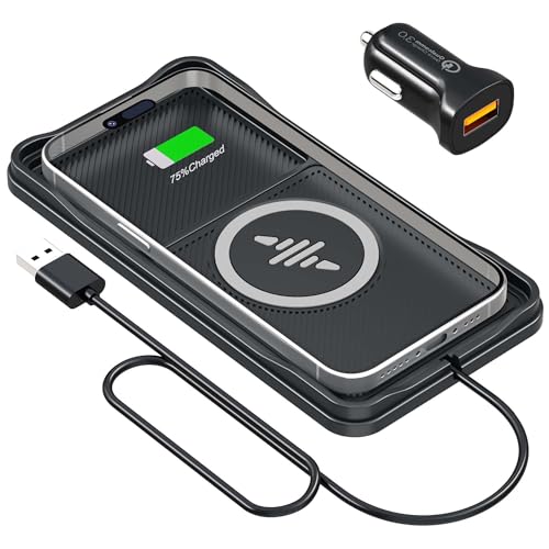 Wireless Car Charger Pad, LANSEMKU 15W Fast Wireless Charging Pad for Car, Non-Slip Smart Safe Phone Charger Mat with 20W Car Adapter, Compatible with iPhone 16 15 14 13 12 Pro Max AirPods, 30CM Cable - color: Black-30CM Cable