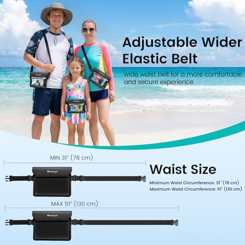 Niveaya IPX8 Waterproof Fanny Pack, Waterproof Pouch Dry Bag for Beach, Kayaking, Swimming, Boat Travel Cruise Essentials, Waterproof Phone Bag Passport Holder for Women Men(2 Pack) - color: Black+Pink