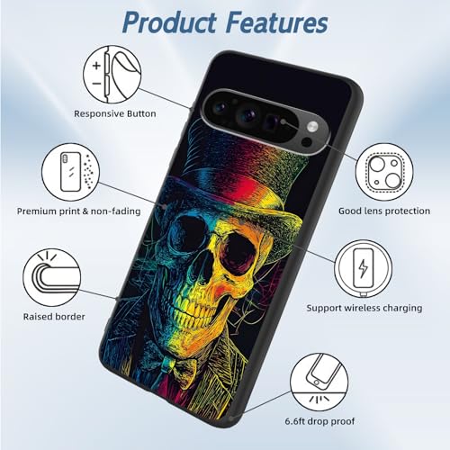 for Google Pixel 9 Pro XL Phone Case TPU Shockproof Full Body Protection Cover 6.8" Gentleman Skull for Pixel 9 Pro XL Lightweight Compatible Wireless Charging Screen Protector Film - color: Gentleman Skull