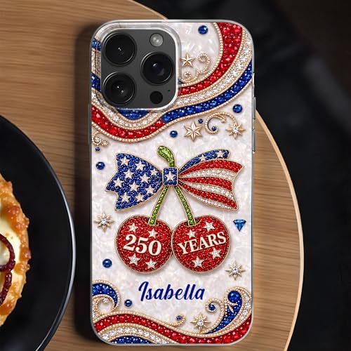 Celebrating Liberty Jewel Cherries, Personalized Clear Phone Case, Gift for Patriots