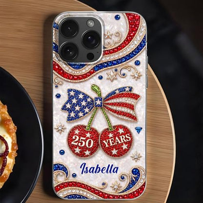 Celebrating Liberty Jewel Cherries, Personalized Clear Phone Case, Gift for Patriots