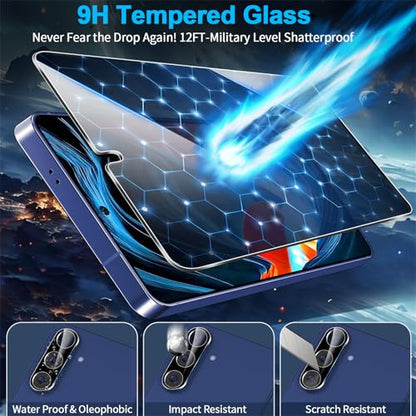 letosan 3 Pack Privacy Screen Protector for Samsung Galaxy S25 FE Tempered Glass + 2 Pack Camera Lens Protector, True 25°Anti Spy, 9H+ Hardness, Fingerprint Unlock, Case Friendly Bubble-Free 6.7Inch - size: galaxy S25 FE-6.7 Inch